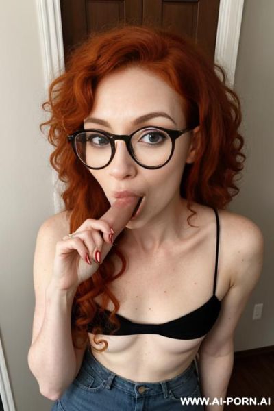 A white woman with long curly red hair and glasses she is cock hungry - ai-porn.ai on pornintellect.com