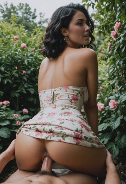 AI generated brunette with big tits has hardcore sex in a flower garden - pornpics.com on pornintellect.com