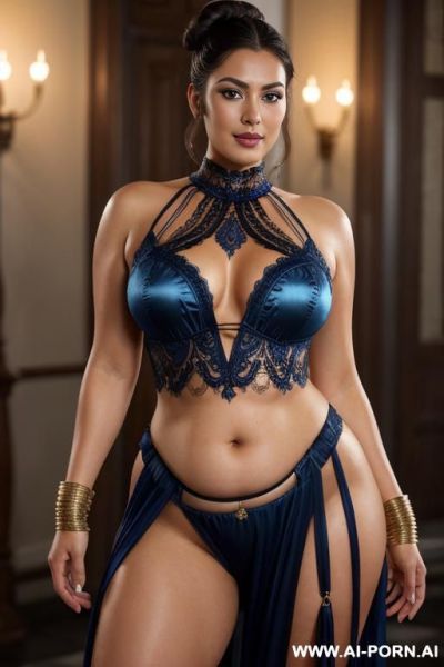 Cock hungry sci-fi queen (front view) bombshell (bbw figure ) wide hips, muscular thighs, thighs gap (looking at the viewer) (detailed model face) beautiful sexy face, alluring smile, she is from - ai-porn.ai on pornintellect.com