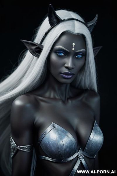 E i l i s t r a e e, the dark dancer, goddess from d&d, finely detail, drow skin, drow elf ears, ultra detailed face, highly detailed skin, highly detailed hands, tall and lithe figure, - ai-porn.ai on pornintellect.com