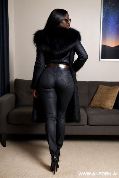 Ebony, flare jeans, belt - ai-porn.ai on pornintellect.com