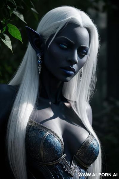 (front view), e i l i s t r a e e, the dark dancer, goddess from d&d, finely detail, drow skin, drow ears, ultra detailed face, highly detailed skin, highly detailed hands, tall and - ai-porn.ai on pornintellect.com