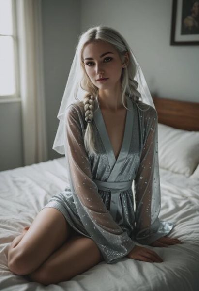 Blonde AI generated elf Aislinga Umbra posing and fucking in the bedroom - pornpics.com on pornintellect.com