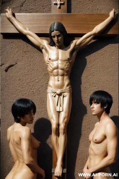 Naked emo male 1 gay crucified to a wooden cross - ai-porn.ai on pornintellect.com