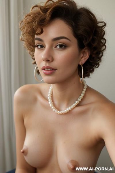 Gorgeous round face, pearl necklace, hoop earrings. - ai-porn.ai on pornintellect.com
