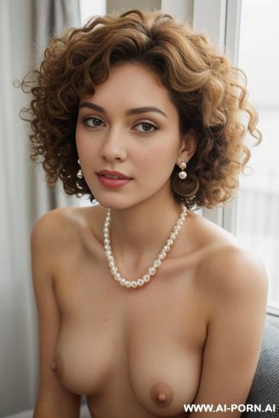 Gorgeous round face, pearl necklace, pearl earrings - ai-porn.ai on pornintellect.com