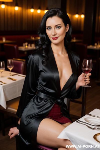 Wearing a black satin robe and stockings - ai-porn.ai on pornintellect.com