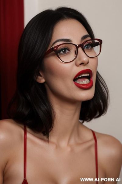 In glasses, open mouth, red lips - ai-porn.ai on pornintellect.com