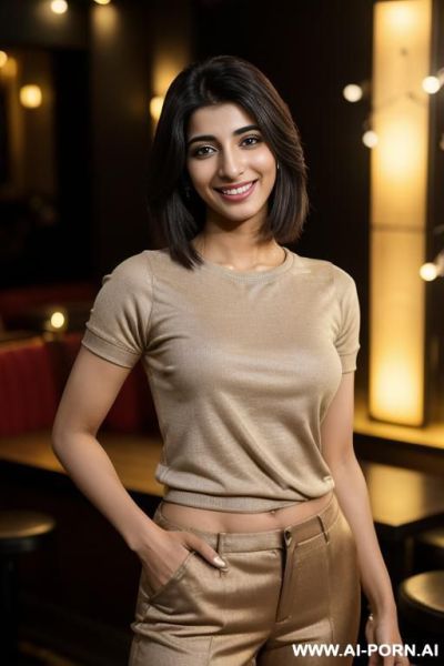 (urwa hocane), (((tanned punjabi ))), ((crew neck short sleeve shirt, fancy slacks)), (christmas), (big nose), ((smiling at the camera)), photorealistic, (ultra detailed photo), (hyper realistic photo), - ai-porn.ai on pornintellect.com