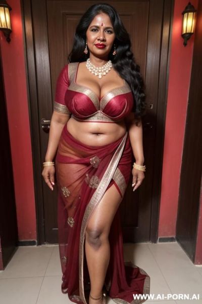 Bangladeshi black skin busty gilf, long wavy hair, red glowing lipstick, poor village mom, bold and busty, scandalous cuckold - ai-porn.ai on pornintellect.com