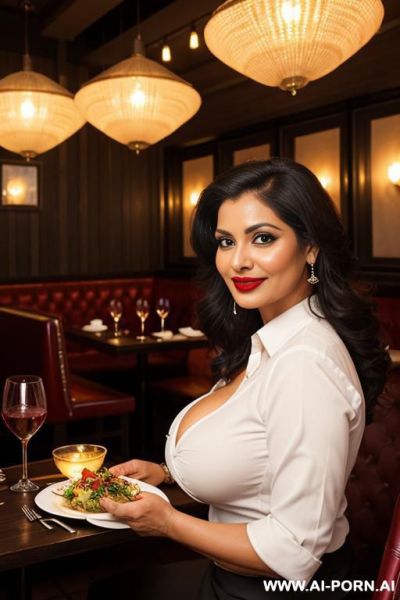 Bangladeshi black skin busty gilf, long wavy hair, red glowing lipstick, poor village mom, - ai-porn.ai on pornintellect.com