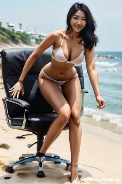 Rear view ,korean, sitting on chair, bend the buttocks, office, ,transparent black tight bodycon dress , pink panty to be visible , close-up shot ,colourful - ai-porn.ai - North Korea on pornintellect.com
