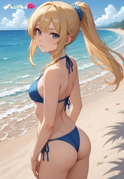Cute blonde anime model shows her sexy body wearing bikinis at the beach - pornpics.com on pornintellect.com