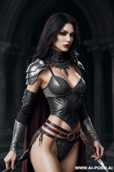 (front view), (looking at viewer), (eye contact), arrogant posture, detailed face, (cruel looking face), ultra realistic, terrifying eyes, (agressive shaded makeup), highly detailed skin, pallid gray - ai-porn.ai on pornintellect.com