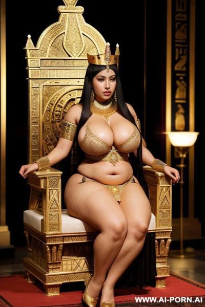 A so beautiful lady from ancient egypt, a queen wearing so fancy clothes from old egypt time , looking super sexy and super hot, gigantic boobs and curvy thick body, sitting on her throne alone at night time. - ai-porn.ai on pornintellect.com