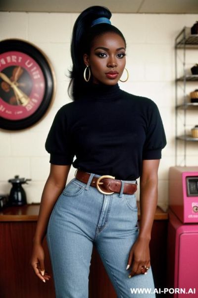 Ebony, blue buxom jeans, belt, oxford shoes, nice ass - ai-porn.ai on pornintellect.com