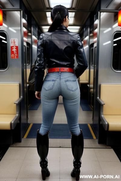 Asian, tight blue jeans, leather belt, riding flats long boots - ai-porn.ai on pornintellect.com