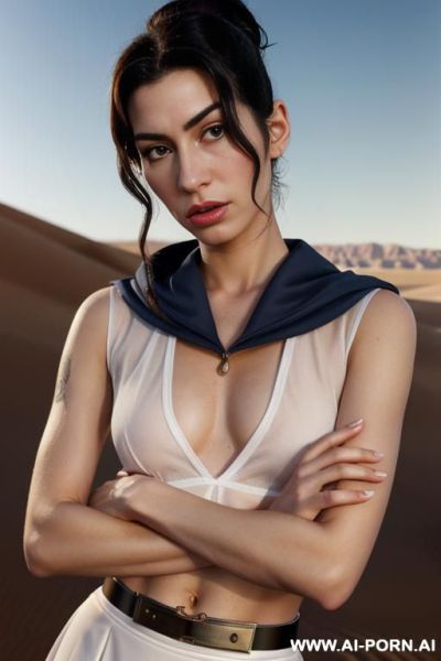 Hyperrealism painting: an atompunk sci-fi bald slender skiny amy winehouse, age twenty, flated chest, tits out, with yellow transparent sheer hood, wearable electronic sensors and wearable sci-fi - ai-porn.ai on pornintellect.com