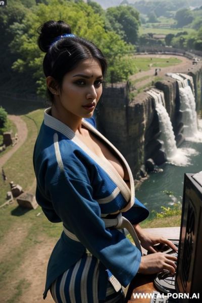 (on a medieval indian farm), ((dark blue old farm clothes, medieval indian farm woman)), ((busty natural)) ((soft face)) ((persian dark skin)) high cheeck bones, round chin, plump cheek - ai-porn.ai - India - Iran on pornintellect.com