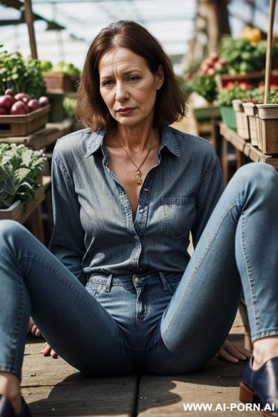 Mature woman, straight blue jeans, oxford shoes - ai-porn.ai on pornintellect.com