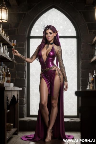 Realistic, pretty face, pretty boobs, elf woman, elf goddess, detailed face, soft alluring smile, long hair, totally naked, tattoos, choker, eye contact, - ai-porn.ai on pornintellect.com