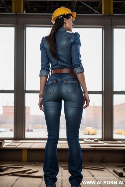 Flared blue jeans, leather belt, oxford shoes - ai-porn.ai on pornintellect.com