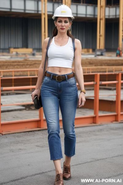 Straight blue jeans, leather belt, work shoes - ai-porn.ai on pornintellect.com