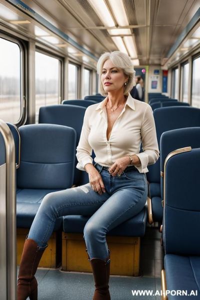 Mature woman, tight blue jeans, cream ridding flats long boots - ai-porn.ai on pornintellect.com