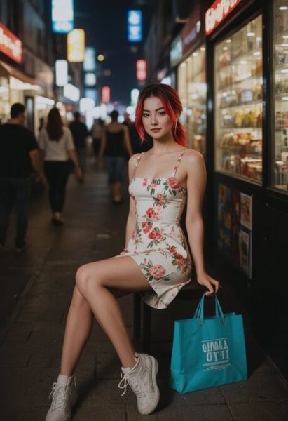 AI generated redhead poses nude on a city street with her hair in a ponytail - pornpics.com on pornintellect.com