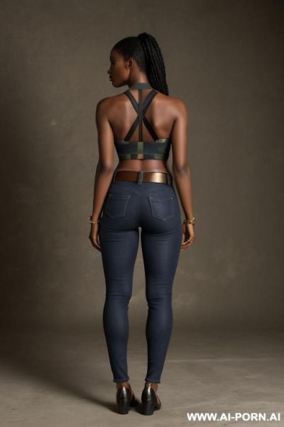 Ebony, nice ass, dark blue jeans, golden belt, pointed-toe flats, apple form pockets - ai-porn.ai on pornintellect.com