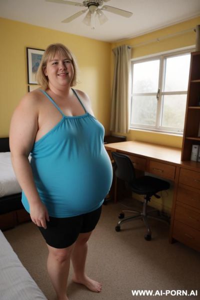 Large shoulders, wide hips, verysaggy tits, hairy pussy, fat arms, full side view, woman with a huge dick, short messy hair, giant penis - ai-porn.ai on pornintellect.com