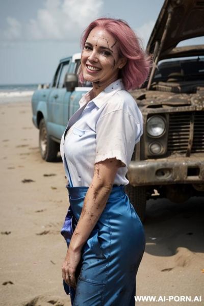 Large shoulders, wide hips, pendulous tits, hairy pussy, fat arms, full side view, hang her giant penis in her hand, huge dick - ai-porn.ai on pornintellect.com