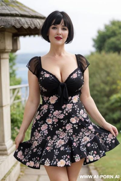 (floral dress) (upskirt) (plump) (hicking up her dress) - ai-porn.ai on pornintellect.com