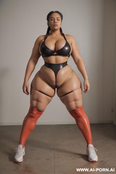 ((sexy hot attractive chubby milf)) .(( a sensual woman modeling leggins whit sport sneakers, blurred background. photorealistic, high quality.)) (((((wide hips, very massive thighs))))) (((choose the - ai-porn.ai on pornintellect.com