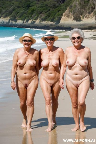 A group of old womans nudist walking beach naked an smile to nudist young womans - ai-porn.ai on pornintellect.com