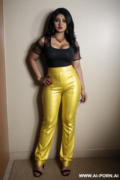 Bangladeshi mature woman, very dark skin, light-yellow clothes - ai-porn.ai on pornintellect.com