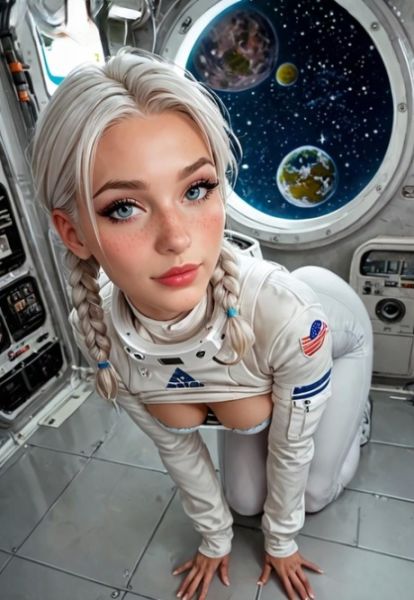 Blonde AI generated teen Destiny Rose shows her big booty in the space - pornpics.com on pornintellect.com