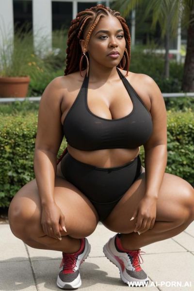 Ebony milf plus size model , ((((wide hips)))) ((((thick thigh )))) ,,((( thick legs ))) leggins, sneakers sport shoes, ((spread legs)), twerking - ai-porn.ai on pornintellect.com