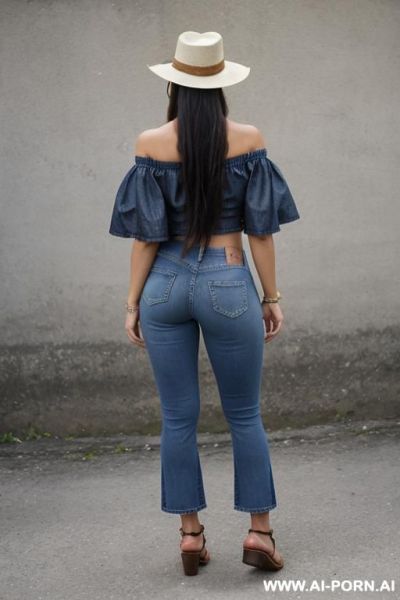 Guatemala woman, hat, straight blue jeans, monk shoes, spread legs - ai-porn.ai on pornintellect.com