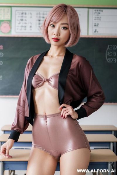 A woman woman model, milf, high cheekbones and full lips, has bob cut blonde hair fully naked - ai-porn.ai on pornintellect.com