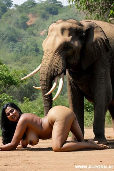 Indian elephant is picking up a full naked chubby indian woman with shaved vagina from the ground in nature - ai-porn.ai - India on pornintellect.com