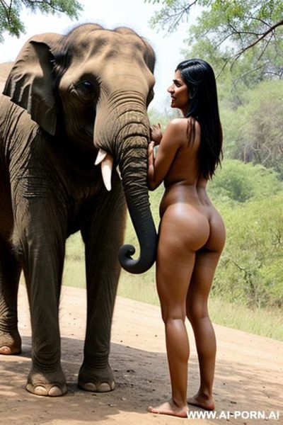 Indian elephant is picking up a full naked indian woman with shaved vagina in nature - ai-porn.ai - India on pornintellect.com