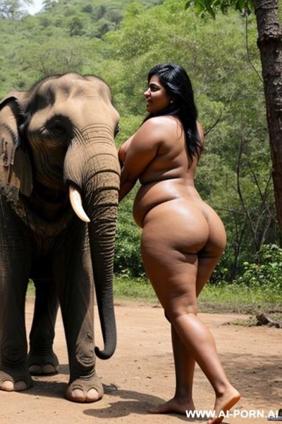 Indian elephant is picking up a full naked chubby indian woman with shaved vagina in nature - ai-porn.ai - India on pornintellect.com