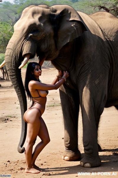 Indian elephant is taking up with his trunk a full naked indian female with shaved agina - ai-porn.ai - India on pornintellect.com