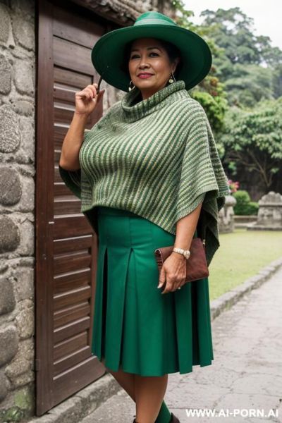 Native guatemala gilf, chubby, short green colored poncho, corte skirt, oxford shoes, hat - ai-porn.ai on pornintellect.com