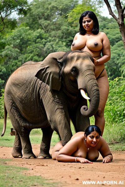 Indian elephant is picking up a full naked chubby indian woman with shaved vagina from the ground in nature - ai-porn.ai - India on pornintellect.com