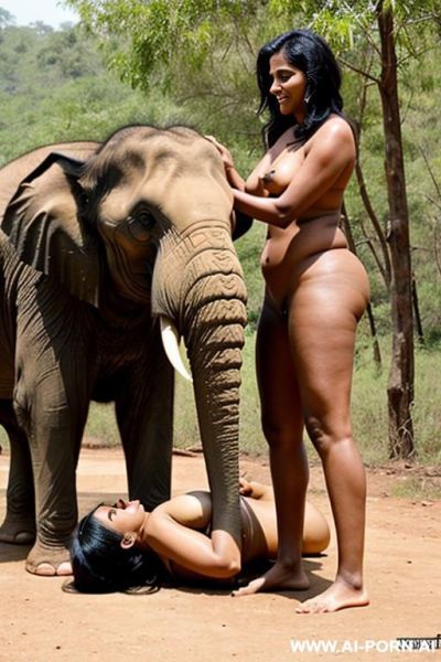 Indian elephant is picking up a full naked indian woman with shaved vagina in nature - ai-porn.ai - India on pornintellect.com