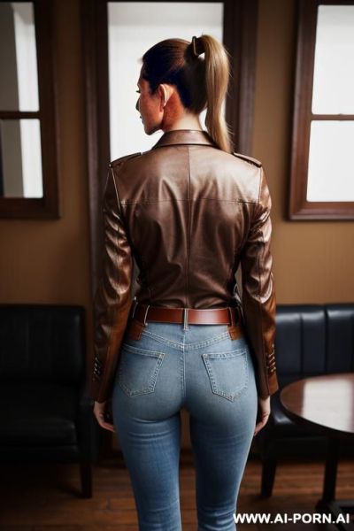Gilf, light-brown blazer, straight blue jeans, leather belt, oxford shoes, full shot - ai-porn.ai on pornintellect.com
