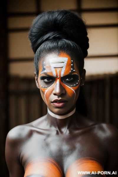 Papuan angry woman, face paint - ai-porn.ai - Papua New Guinea on pornintellect.com