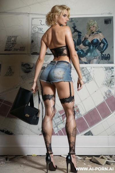 (((full body shot))), ((((from behind)))), ((((in the ruined building))), pretty italian , working on the street, standing leaning with shoulder against wall sexy pose, stockings and garter belts , - ai-porn.ai - Italy on pornintellect.com